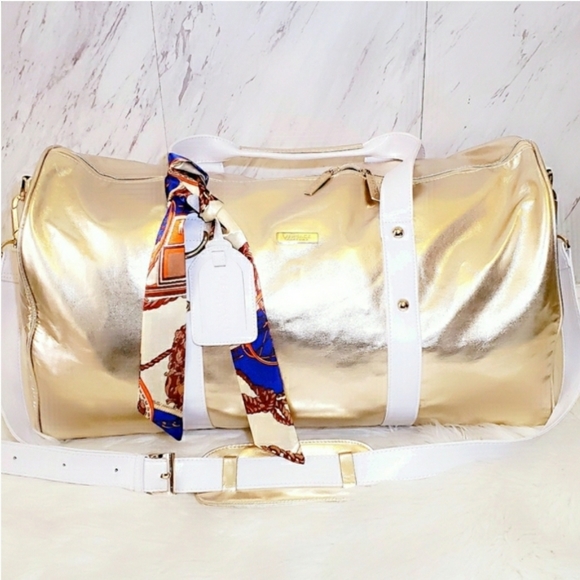 Versace Tote Gold White Weekender Duffel Bag - Picture 1 of 8